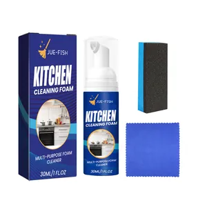 Kit nettoyant mousse cuisine Jue-Fish avec éponge et chiffon microfibre bleu 30ml