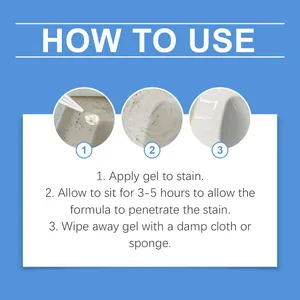 Instructional guide for multi-purpose cleaning gel showing application steps for stain removal