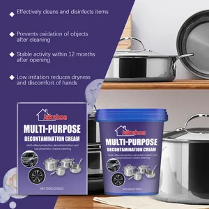 Detail view of multi-purpose decontamination cream for stainless steel kitchenware