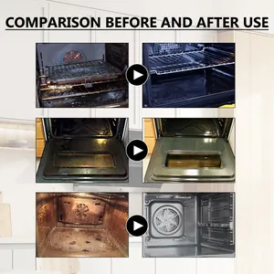 Detail showing oven cleaning results before and after using grill cleaner.