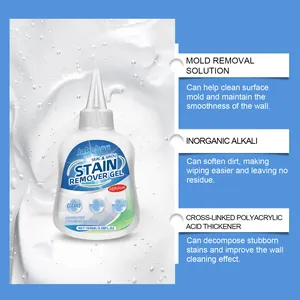 Close-up detail of JAKEHOE multi-effect cleaning gel showing mold removal and stain features