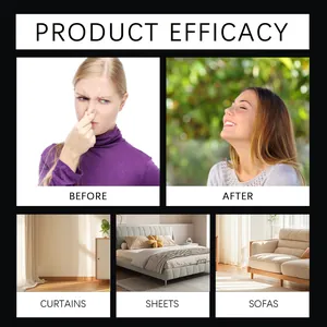 Demostración visual de la eficacia del spray para telas en cortinas, sábanas y sofás