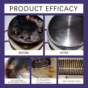 Before and after comparison of kitchen stainless steel cleaning paste on burnt pots.