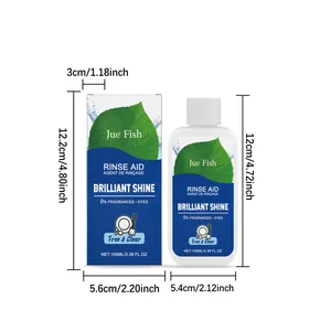 Dimensions of 100ml dishwasher rinse aid bottle and packaging box