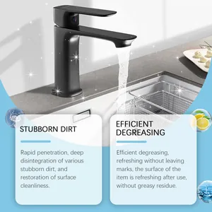 Clean black kitchen faucet showing efficient degreasing and stubborn dirt removal results