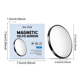 Detailed dimension specs of Jue Fish magnetic selfie mirror for phone photography.
