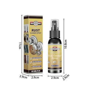 Gedetailleerde afmetingen van de 30ml roestreiniger spuitfles en de verpakking.