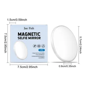 Detail view of magnetic selfie mirror dimensions and packaging for mobile photography