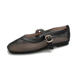 Zapatos Mary Jane retro franceses con malla hueca y bailarinas con hebilla