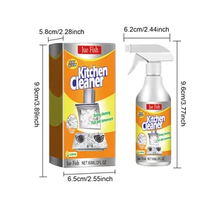 Dimensions du nettoyant moussant cuisine avec flacon pulvérisateur 60 ml et emballage.