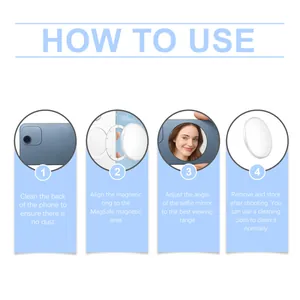 Step-by-step instructional guide showing how to use the magnetic phone selfie mirror for vlog