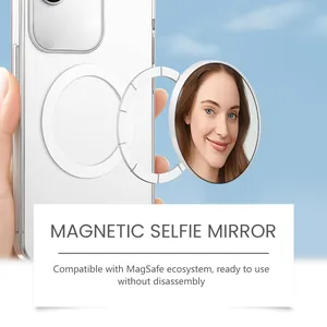 Macro view of magnetic selfie mirror compatible with MagSafe ecosystem for mobile photography