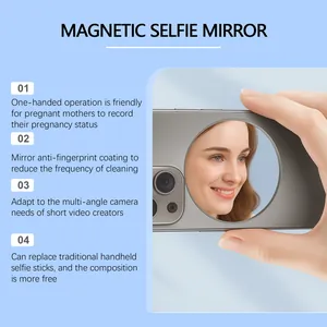 Magnetic selfie mirror for back camera photography showing a clear reflection of a face.