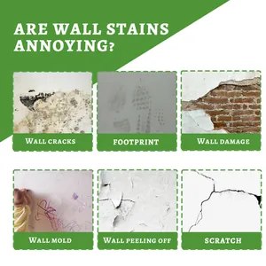 Six common wall damage scenarios including cracks, mold, and peeling for repair cream
