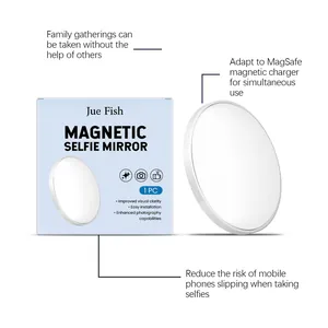 Magnetic selfie mirror and packaging for smartphones, featuring MagSafe compatibility.