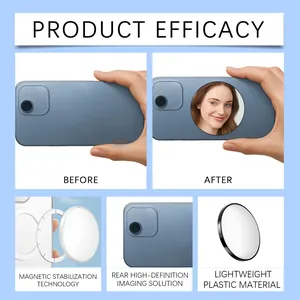 Detailed view of magnetic selfie mirror efficacy for rear-facing camera phone photography.