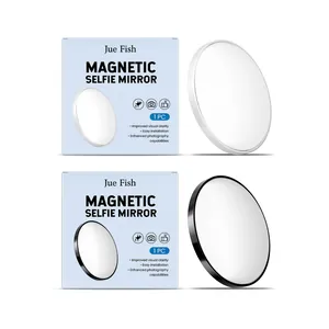 Portable magnetic selfie mirror set in black and white with retail packaging for photography