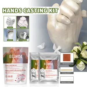 Detail view of Eelhoe hand casting kit with powder bags and example plaster statues
