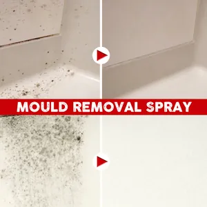 Detailed visual comparison showing effective mold removal results on white bathroom tiles.