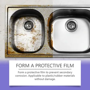 Before and after comparison of metal rust remover on a stainless steel sink unit
