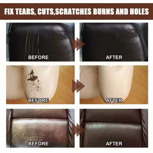 Close-up detail showing leather repair cream effect on sofa scratches and surface tears