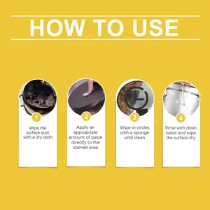Step-by-step infographic guide for applying stainless steel cleaning paste to cookware