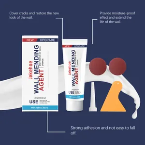 Detailed view of wall mending agent kit including paste, spatula and sandpaper