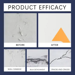 Visual demonstration of wall repair agent fixing cracks and peeling on white walls.