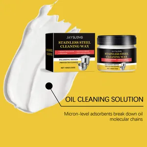 Detailed view of white stainless steel cleaning wax cream texture on yellow background.
