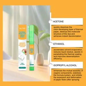 Détail du spray pour papier thermique Jue Fish montrant les ingrédients et la protection