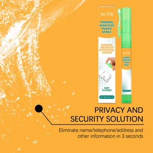 Détail du spray de protection de la vie privée pour papier thermique sur fond orange vif