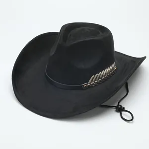 Classic black wool felt western cowboy hat with metallic feather decoration detail