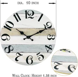 Vue détaillée de l'horloge murale silencieuse style plage 10 pouces au cadran en bois coloré