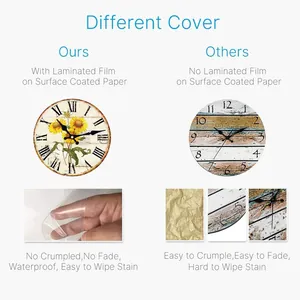 Comparaison des couvercles d'horloge murale tournesol avec film laminé ou non.