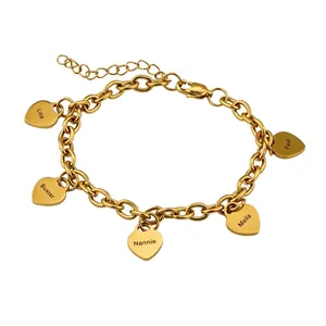 Bracelet Pendentif Cœur Personnalisable en Acier Inoxydable pour Femmes Chaîne Trombone Plaquée Or 18K Bijoux Mode Cadeau