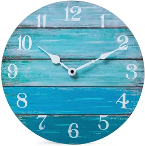 Horloge murale en bois style plage vintage avec planches bleu sarcelle et muette