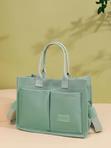 Bolso Tote de Lona de Gran Capacidad para Mujer Bolso Bandolera con Múltiples Bolsillos Correa de Hombro Ancha Bolso de Mano Casual Bolso de Compras Simple