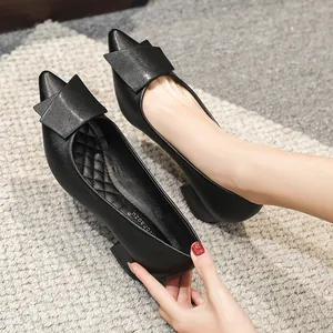 Escarpins Professionnels Noir Bout Pointu Femmes Formel Bureau Microfibre Similicuir Talon Bloc