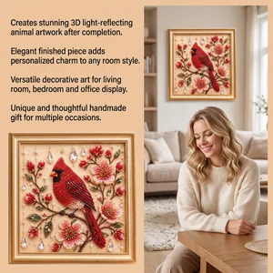 Elegante kit de arte de perlas 3D de pájaro cardenal con flores de cerezo y marco