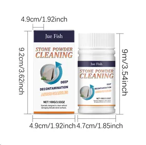 Detailed dimensions of 100g Jue Fish stone cleaning powder box and bottle