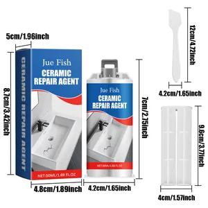 Detailed dimensions of the ceramic repair kit including agent, scraper and tube.