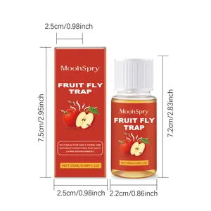 Detailed dimensions of 20ml indoor fruit fly trap bottle and packaging box