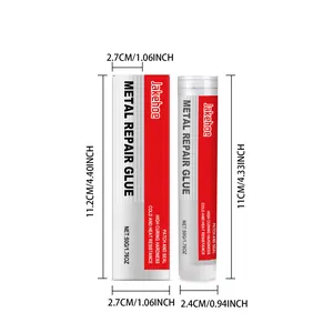 Detail view of JAKEHOE metal repair glue with accurate metric and imperial dimensions