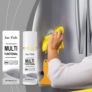 Detailed view of Jue Fish multi-purpose adhesive remover with scraper and yellow cloth