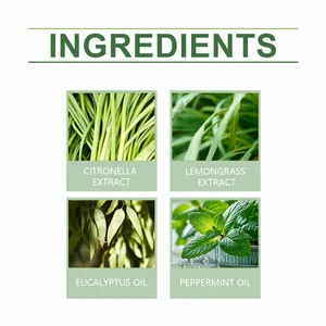 Vista detallada de ingredientes naturales como citronela y aceite de menta para parches.