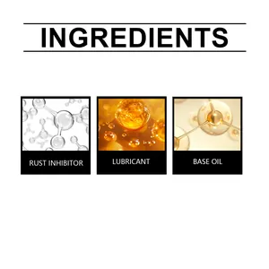 Détail macro des composants du lubrifiant ménager incluant l'inhibiteur de rouille