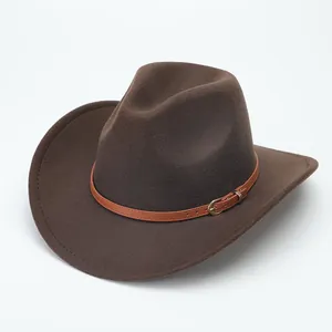 Classic brown woolen cowboy hat with a leather belt accent, western style for unisex