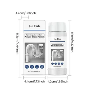 Detailed dimensions of Jue Fish pipeline dredge powder bottle and packaging box