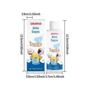 Jakehoe Active Enzyme καθαριστικό λεκέδων ρούχων 100ml διαστάσεις μπουκαλιού και κουτιού