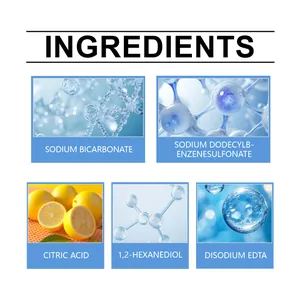 Infografica che dettaglia gli ingredienti chimici per la pulizia della lavatrice.